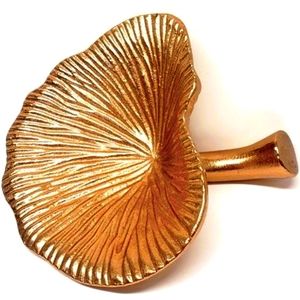 Mushroom Cast Aluminum Metal Rose Gold Tone Oyster Ginkgo Leaf Decor 6.5"